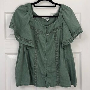 Old Navy Short Sleeve Green Blouse-Size XL